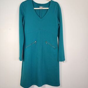 Athleta Celebration Ponte Dress Luxe Teal Sz M NWOT Zip Pockets Moto